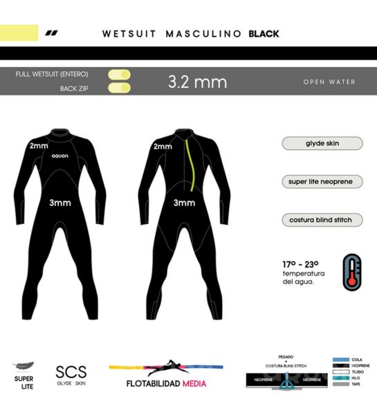 Traje De Neoprene Aquon Black Triatlon 3.2 Mm