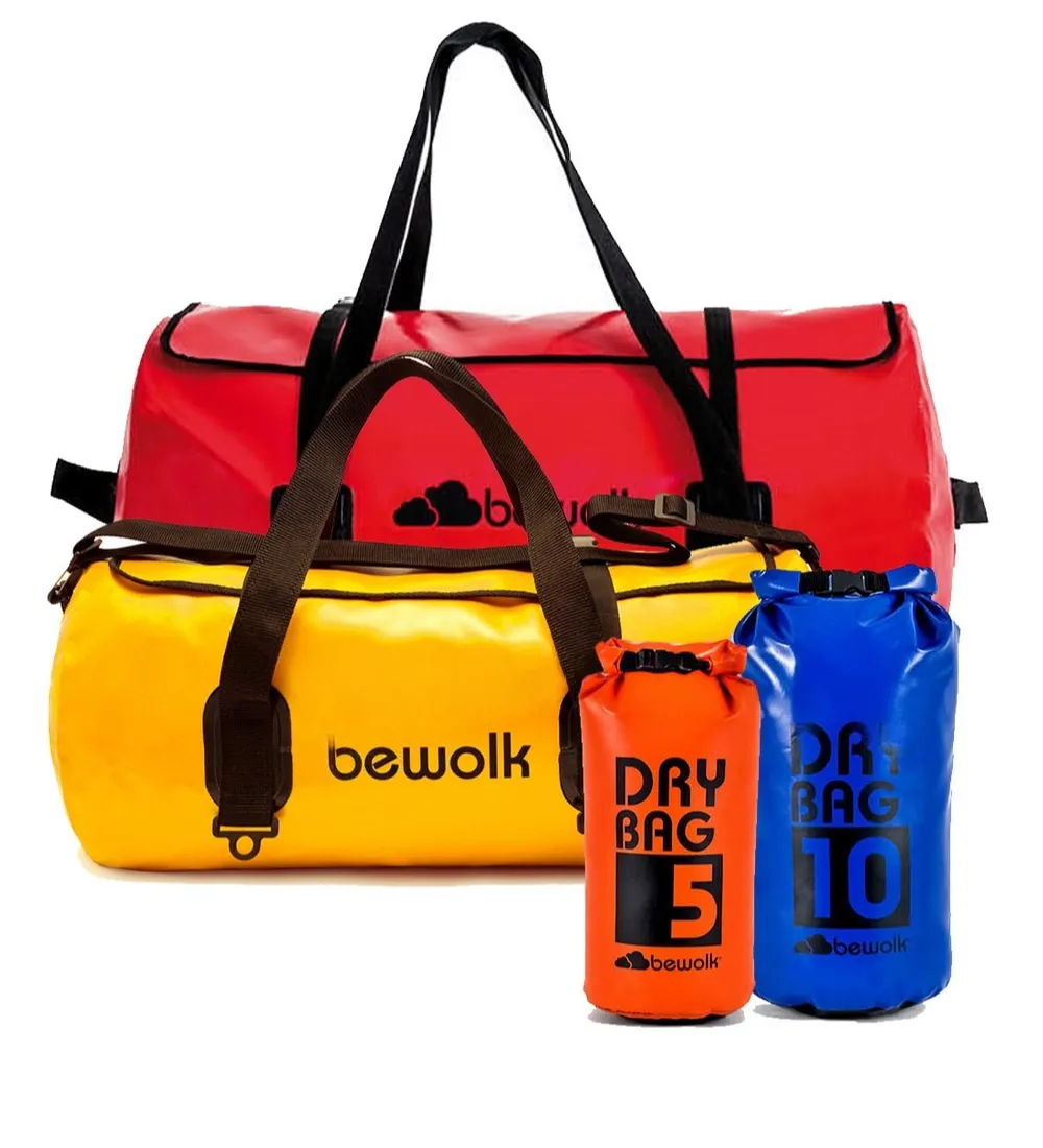 Combo Bolsos Estanco Bewolk Urban 100 Litros + 25 Litros + Tubo 10 Litros + 5 Litros