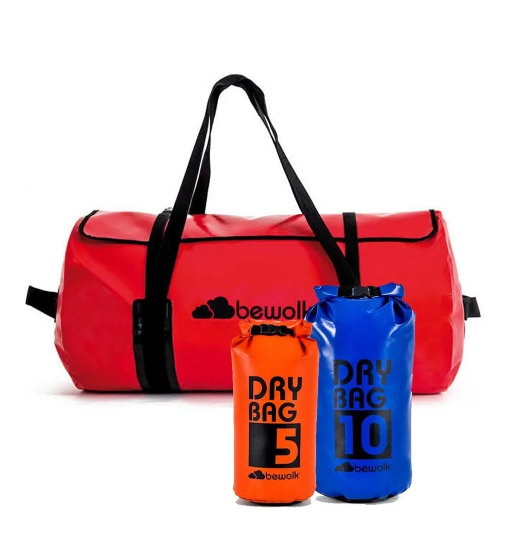 Combo Bolsos Estanco Bewolk 100 Litros + Tubo 10 Litros + 5 Litros